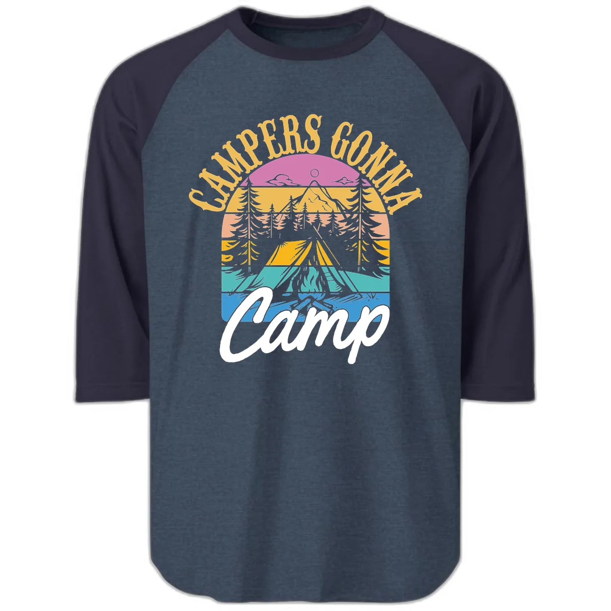 Campers Going Retro Sunset Raglan 3/4 in Heather Denim Navy