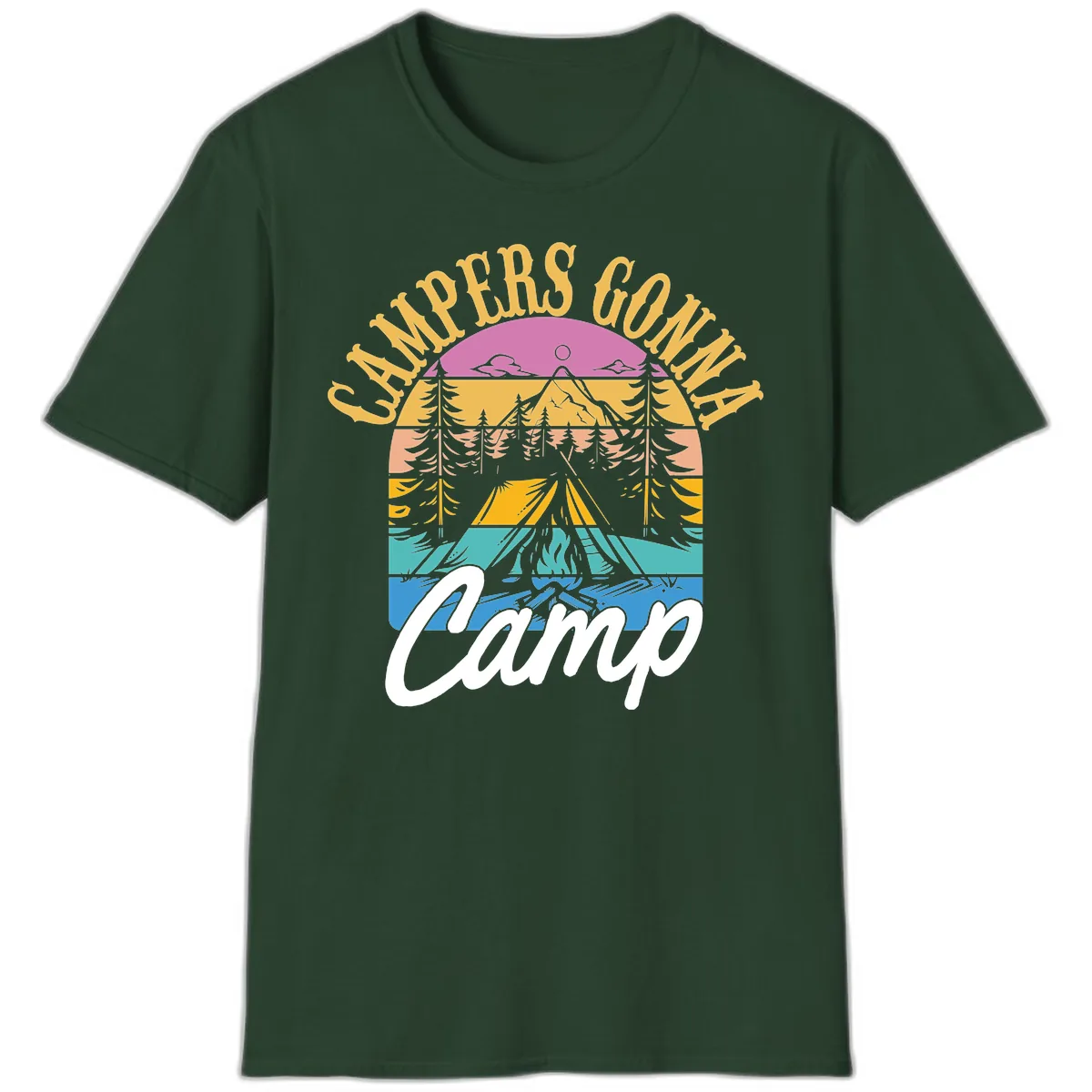Campers Going Retro Sunset T-Shirt in Forest Green
