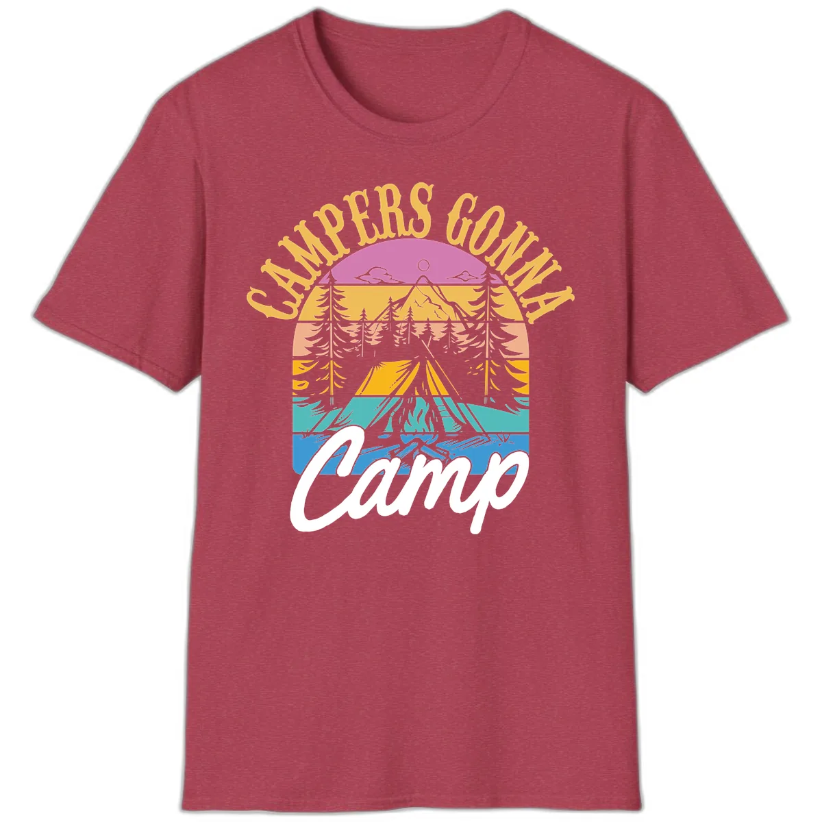 Campers Going Retro Sunset T-Shirt in Heather Cardinal