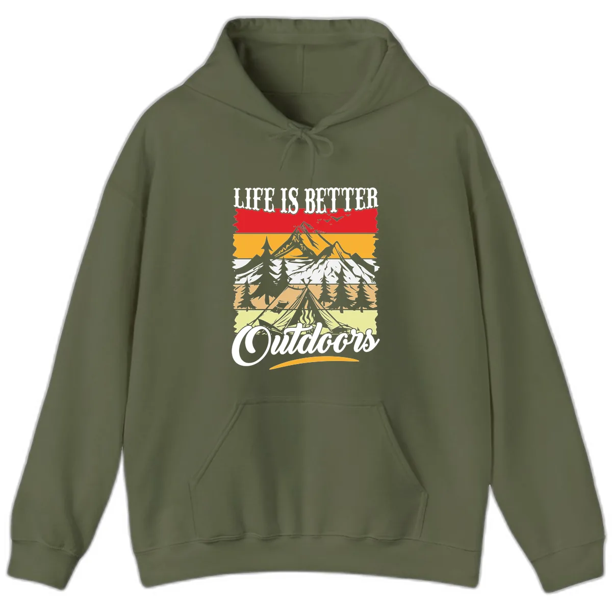 Life Is Better Outdoors Hoodie in Military Green