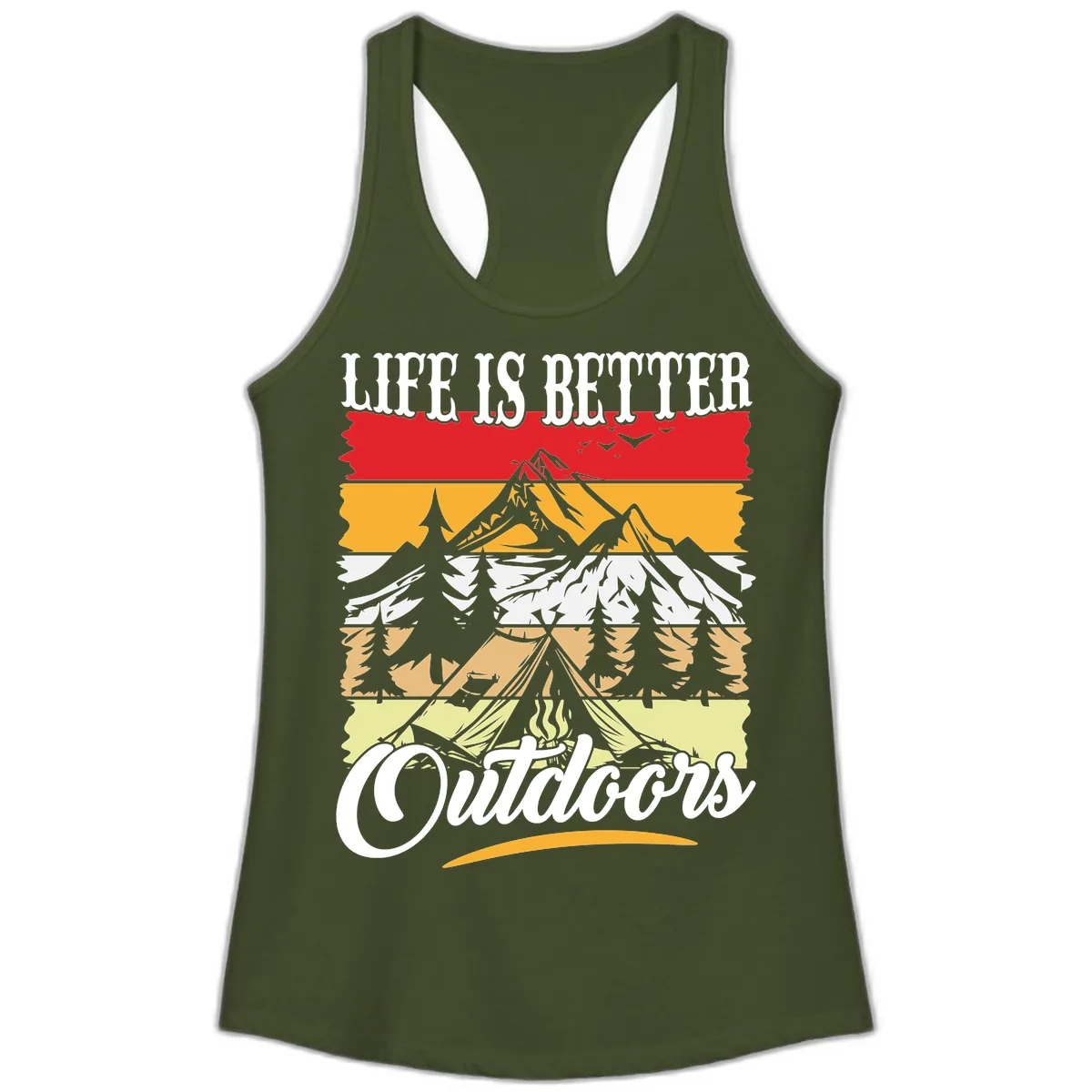 Life Is Better Outdoors Ladies Tank in Solid Military Green