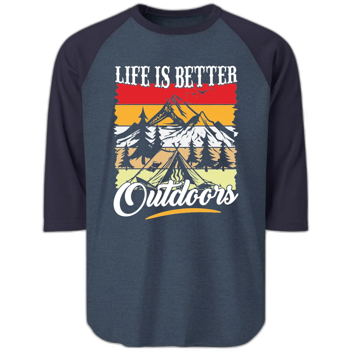 Life Is Better Outdoors Raglan 3/4 in Heather Denim Navy