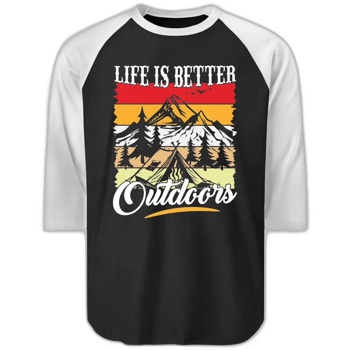 Life Is Better Outdoors Raglan 3/4 in Black White