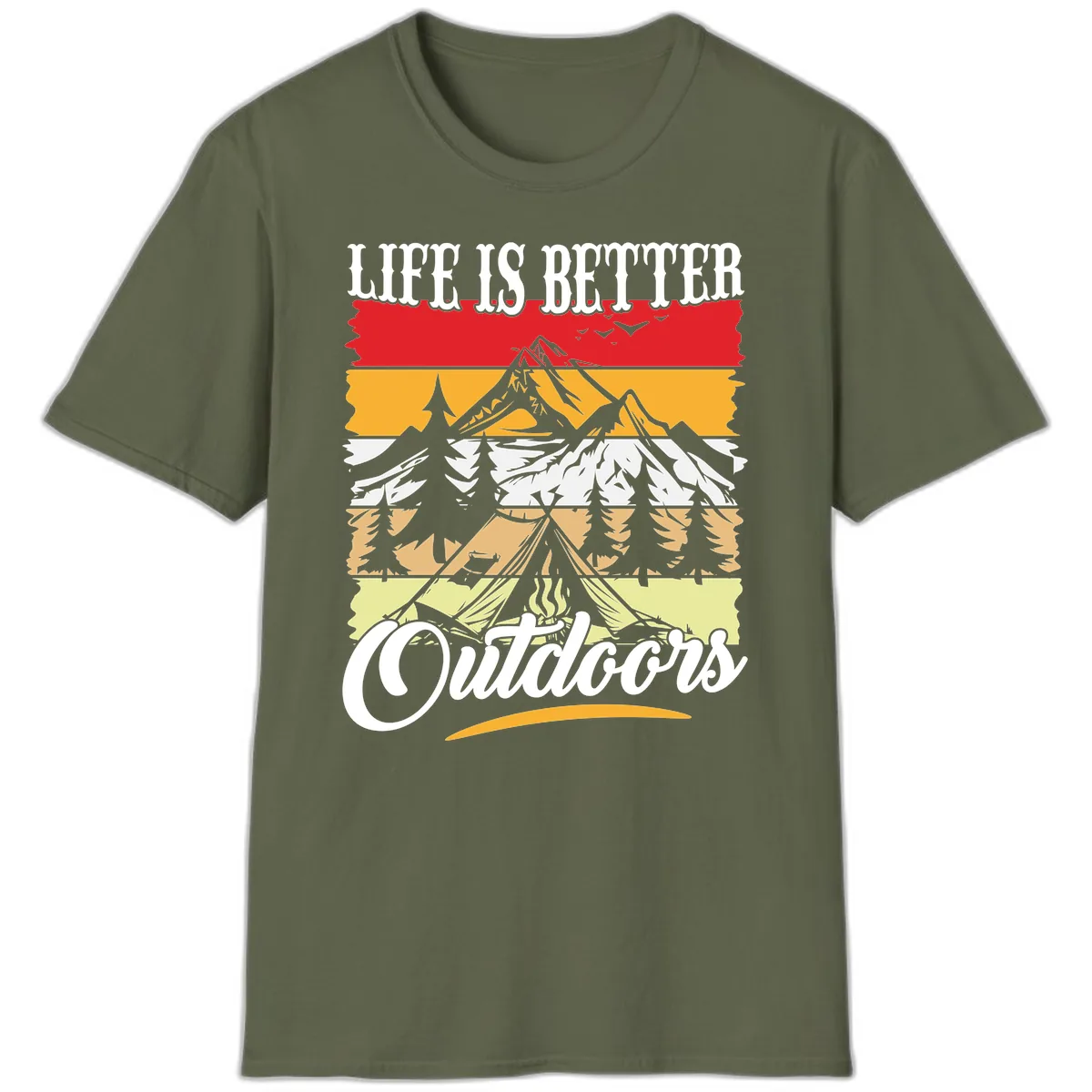 Life Is Better Outdoors T-Shirt in Military Green