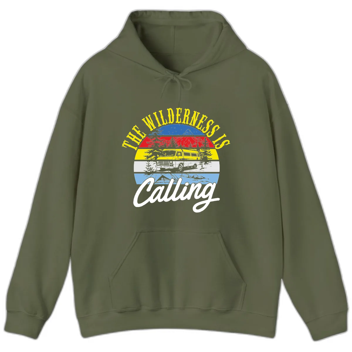 The Wilderness Is Calling Hoodie in Military Green