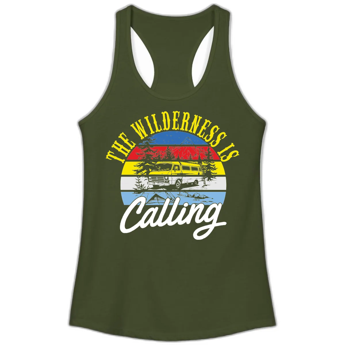 The Wilderness Is Calling Ladies Tank in Solid Military Green