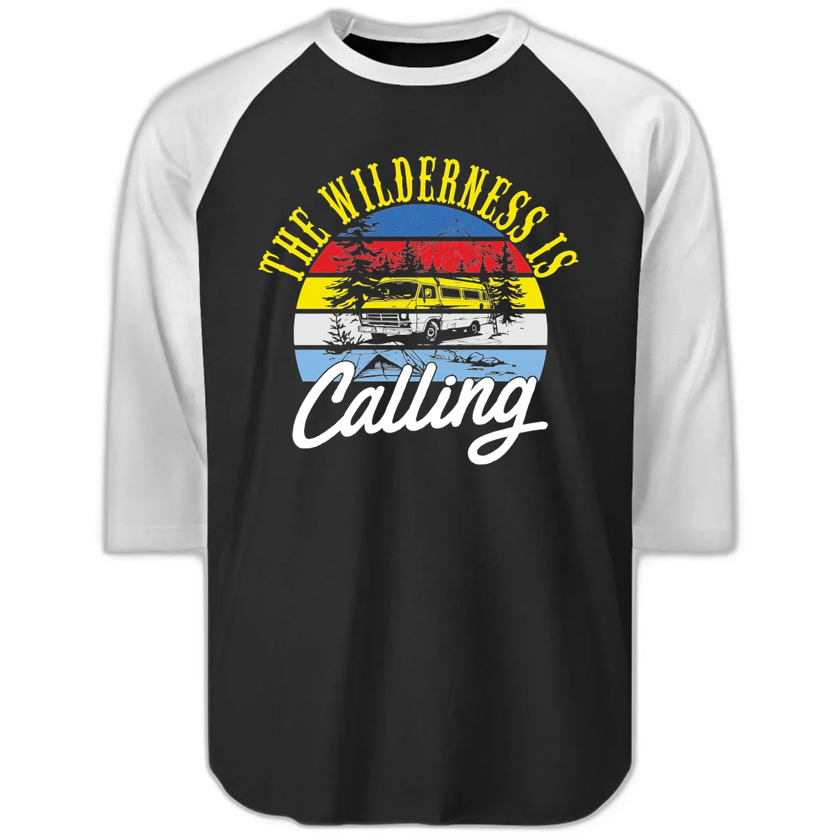 The Wilderness Is Calling Raglan 3/4 in Black White