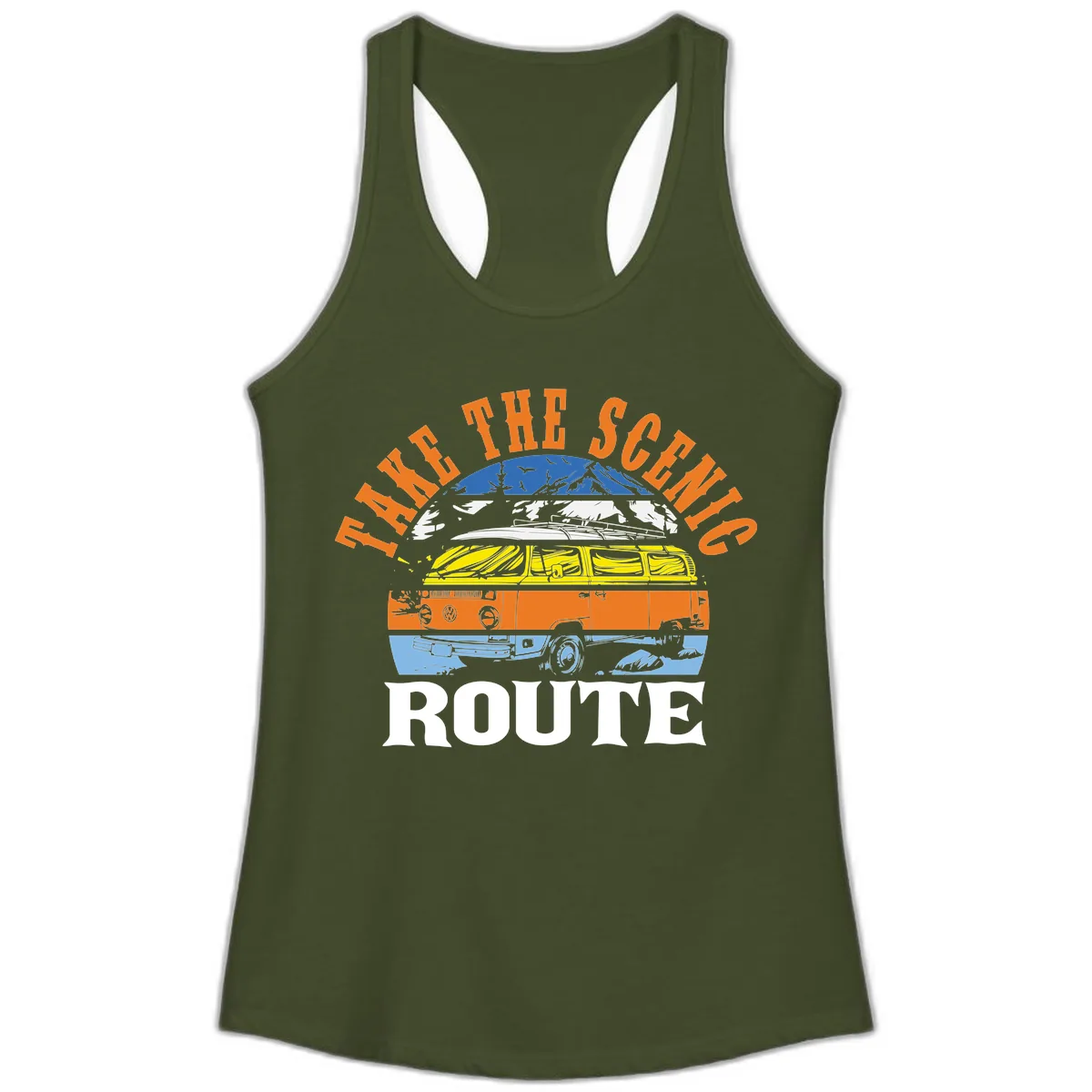Hike The Seven Route Ladies Tank in Solid Military Green