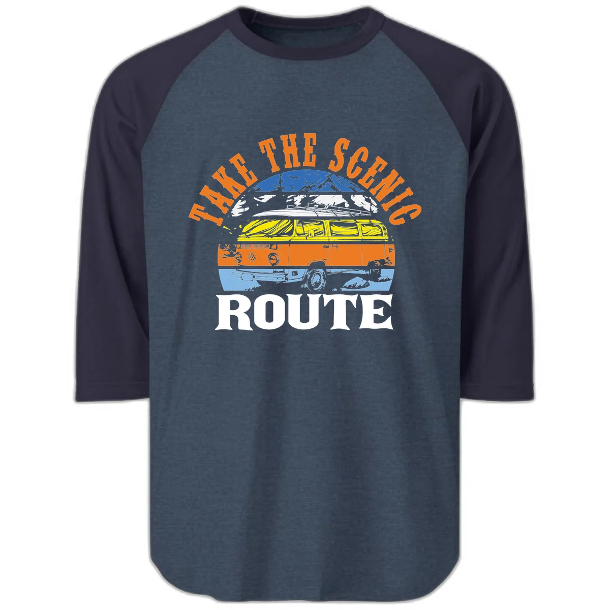 Hike The Seven Route Raglan 3/4 in Heather Denim Navy