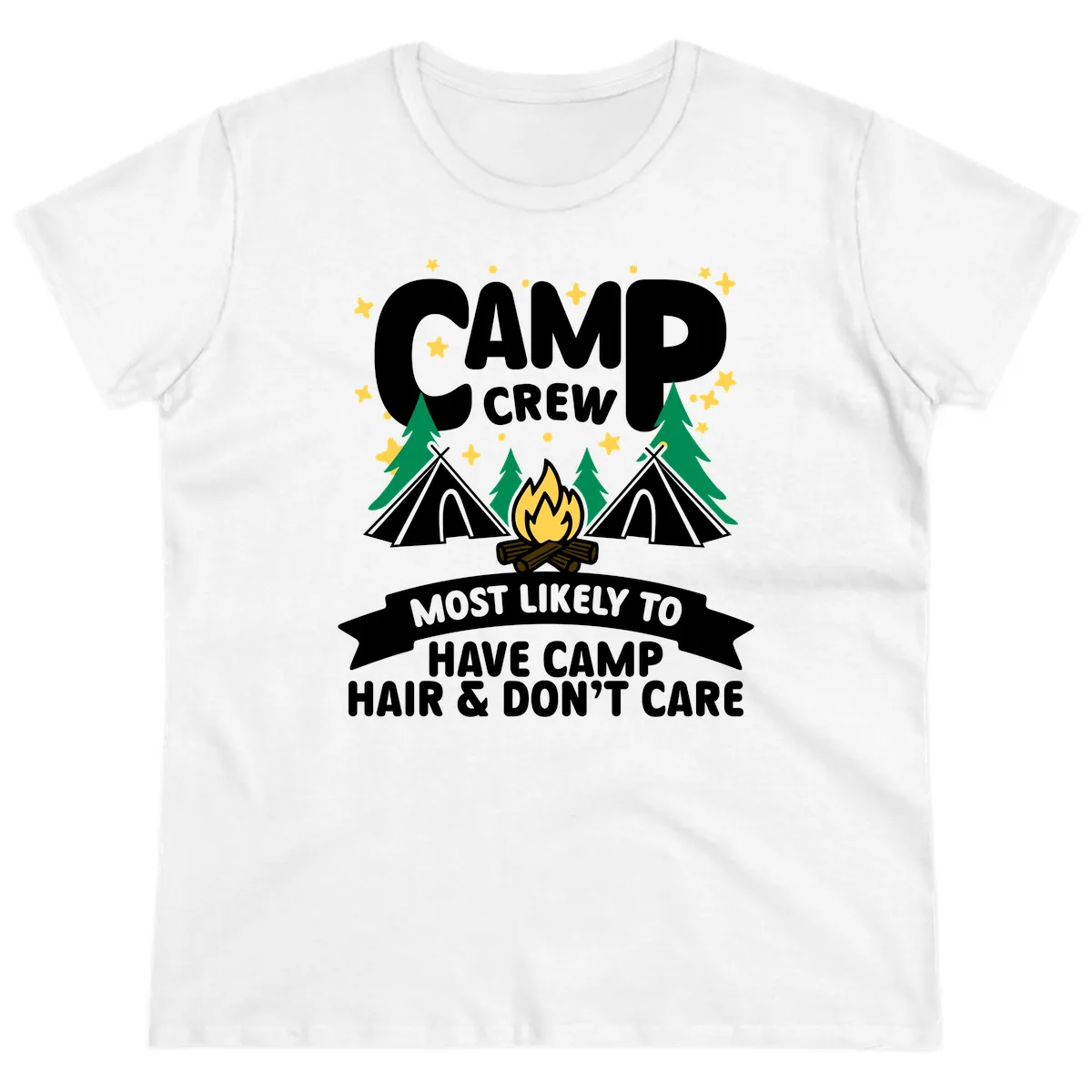 Camp Crew Most Likely Hair Don't Care Ladies Tee in White