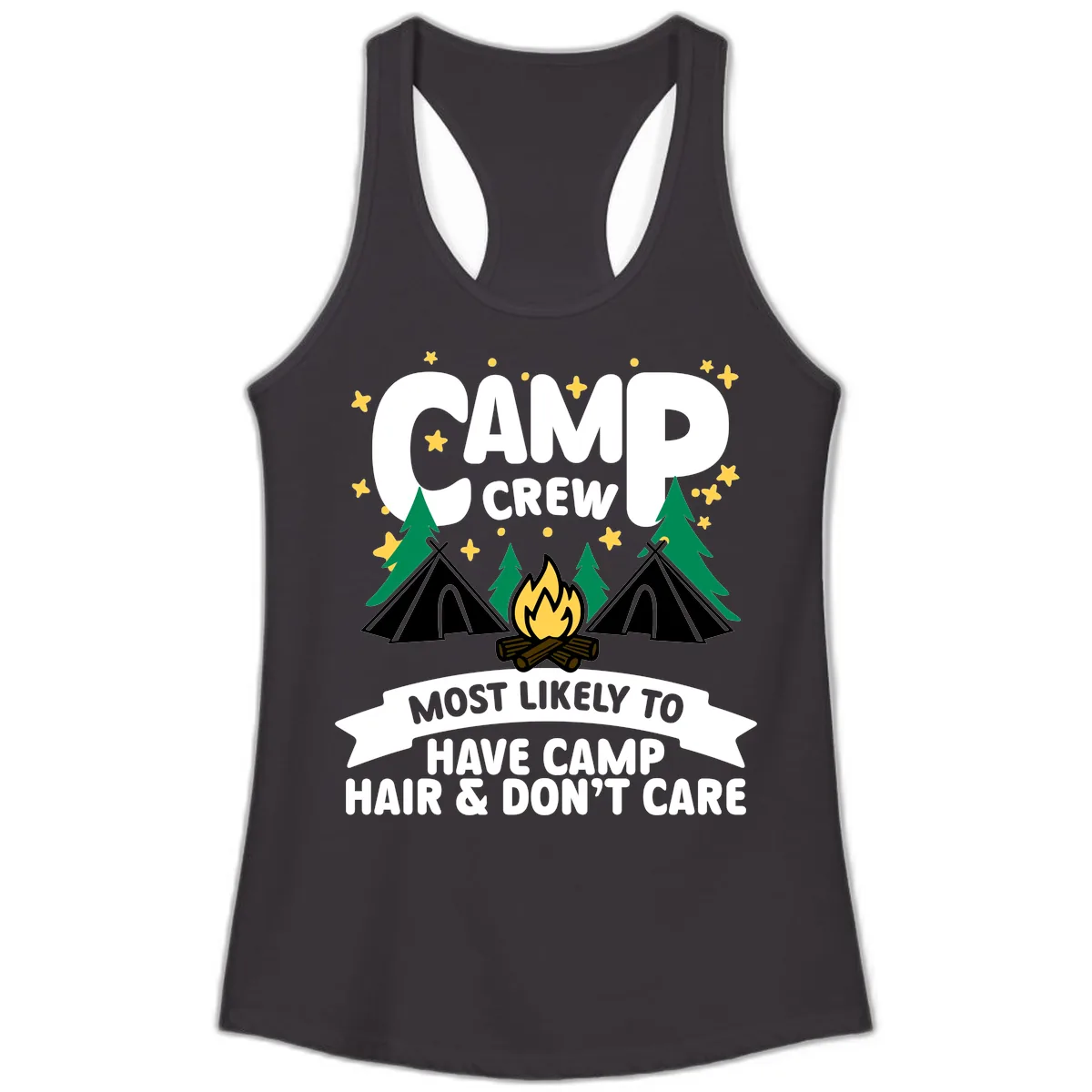 Camp Crew Most Likely Hair Don't Care Ladies Tank in Black