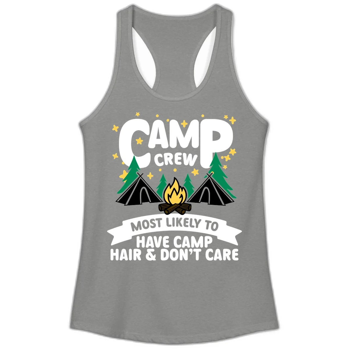Camp Crew Most Likely Hair Don't Care Ladies Tank in Heather Grey