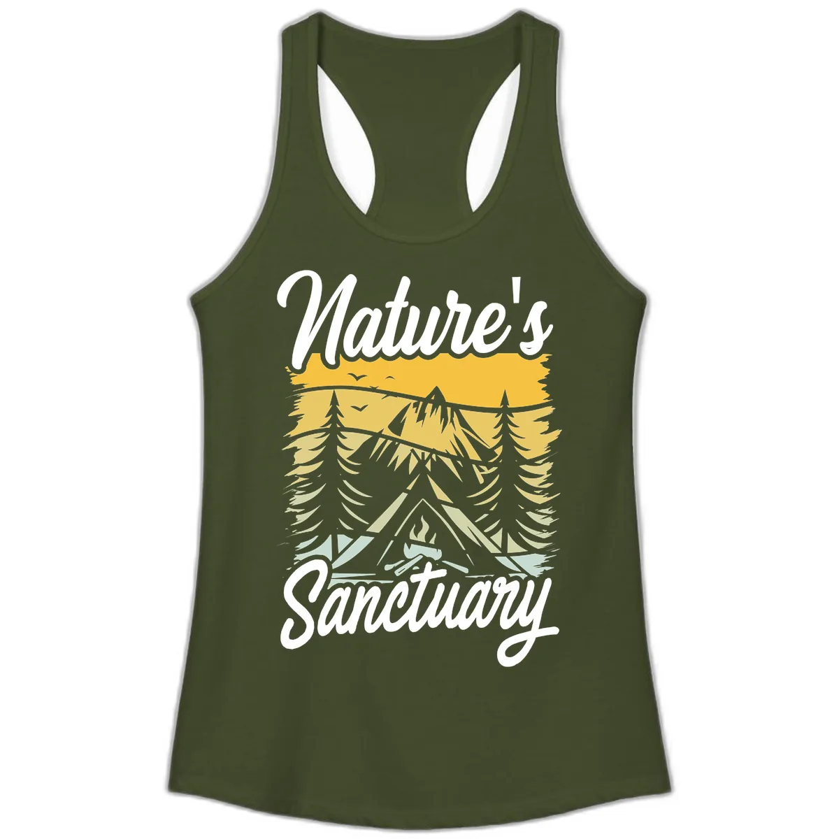 Nature's Sanctuary Ladies Tank in Solid Military Green