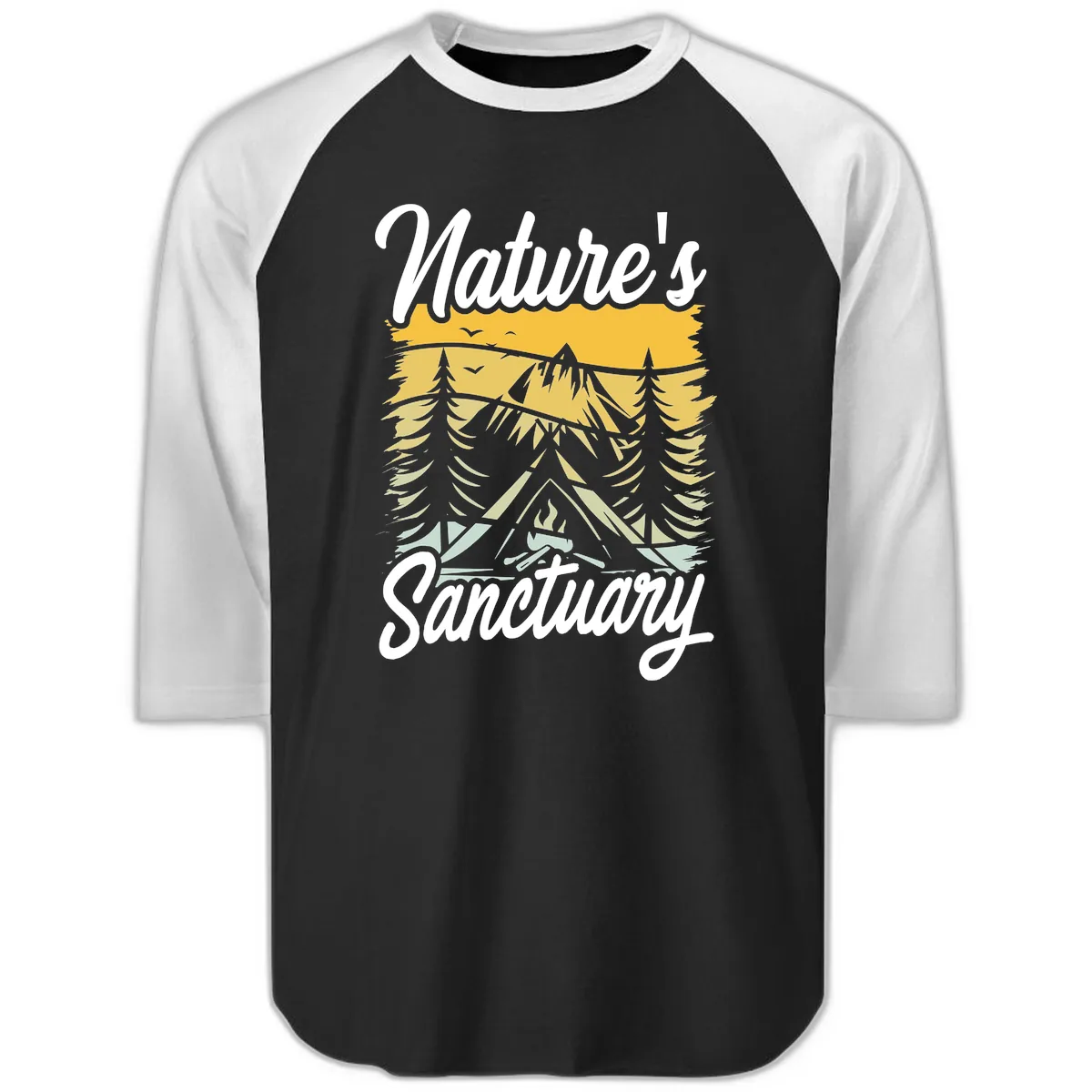 Nature's Sanctuary Raglan 3/4 in Black White