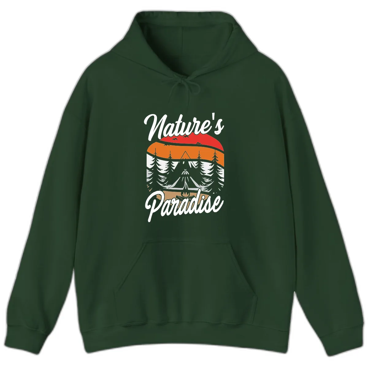 Nature's Paradise Layered Landscape Hoodie in Forest Green