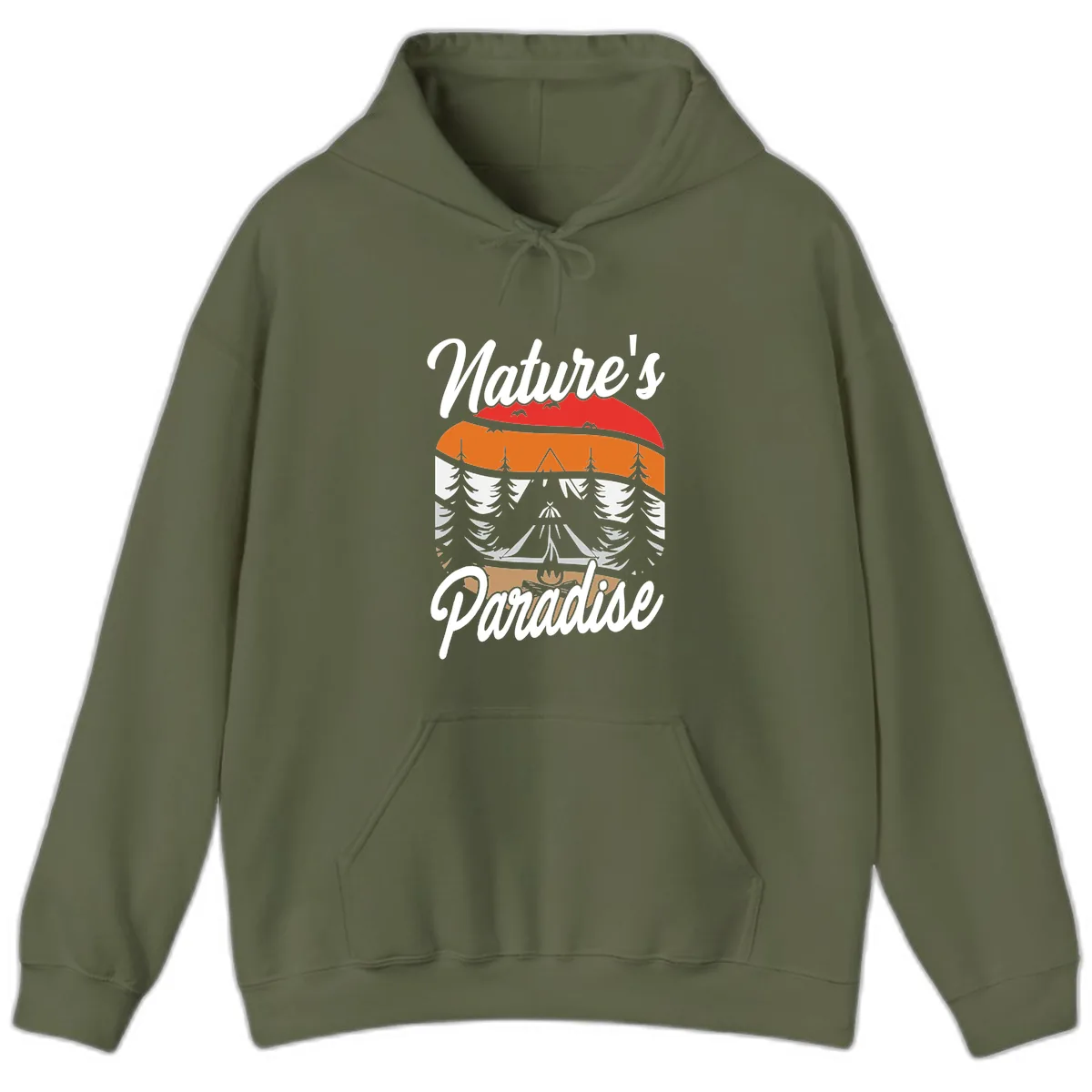Nature's Paradise Layered Landscape Hoodie in Military Green