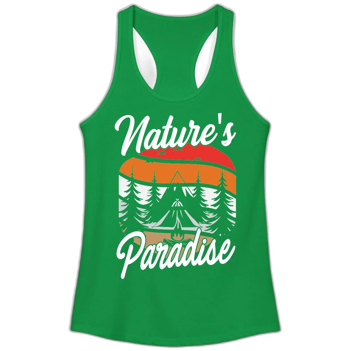Nature's Paradise Layered Landscape Ladies Tank in Solid Kelly Green