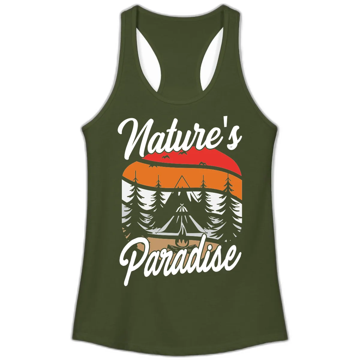 Nature's Paradise Layered Landscape Ladies Tank in Solid Military Green
