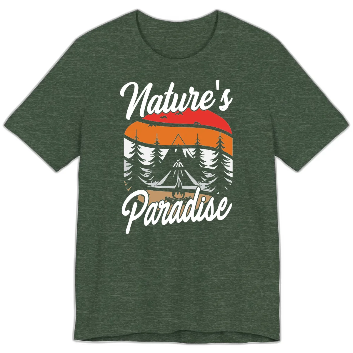 Nature's Paradise Layered Landscape Premium T-Shirt in Heather Forest