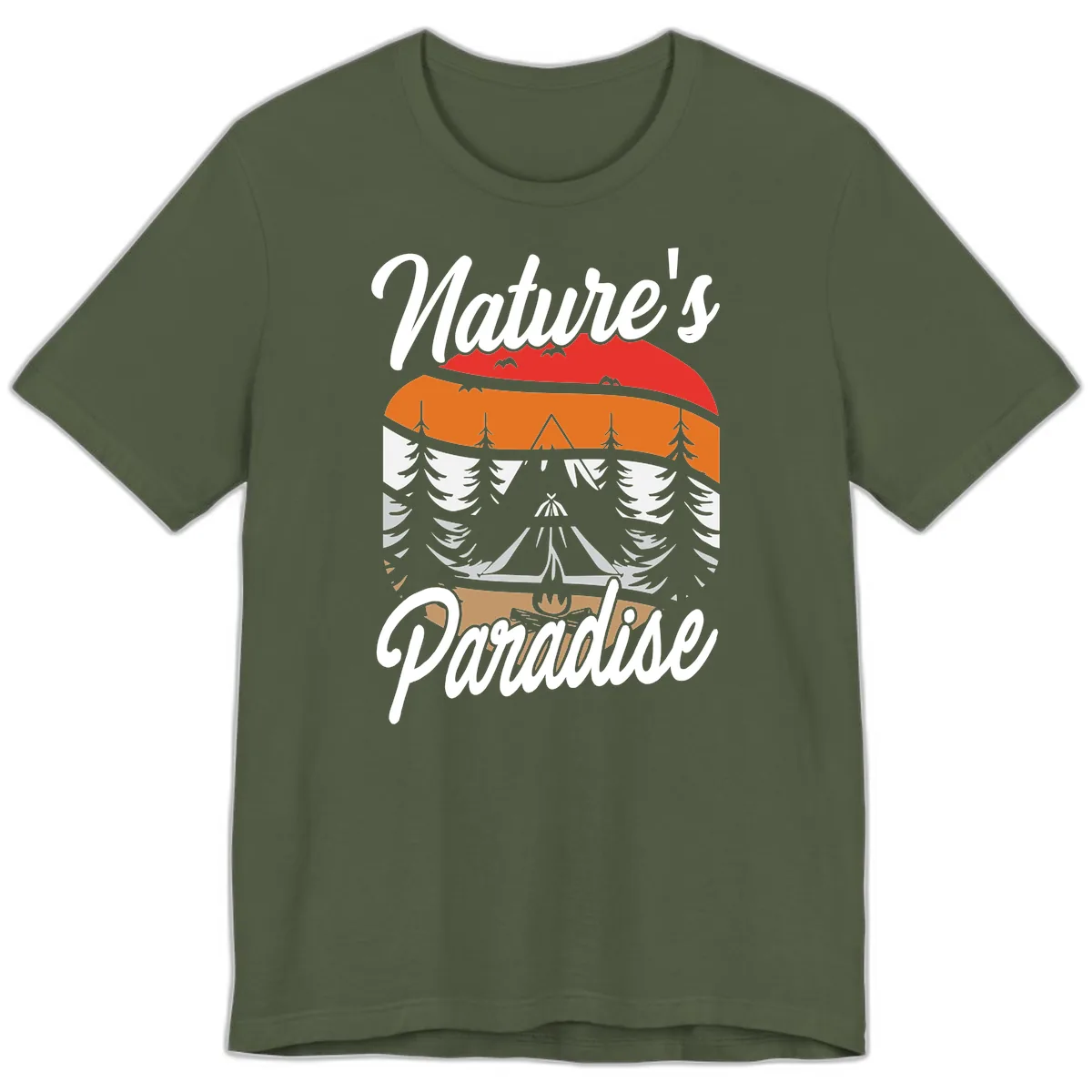 Nature's Paradise Layered Landscape Premium T-Shirt in Military Green