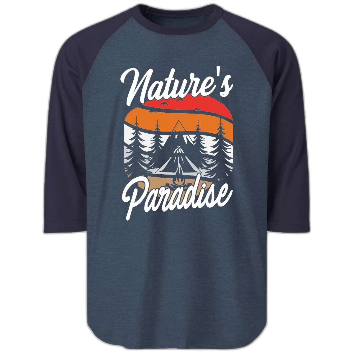 Nature's Paradise Layered Landscape Raglan 3/4 in Heather Denim Navy