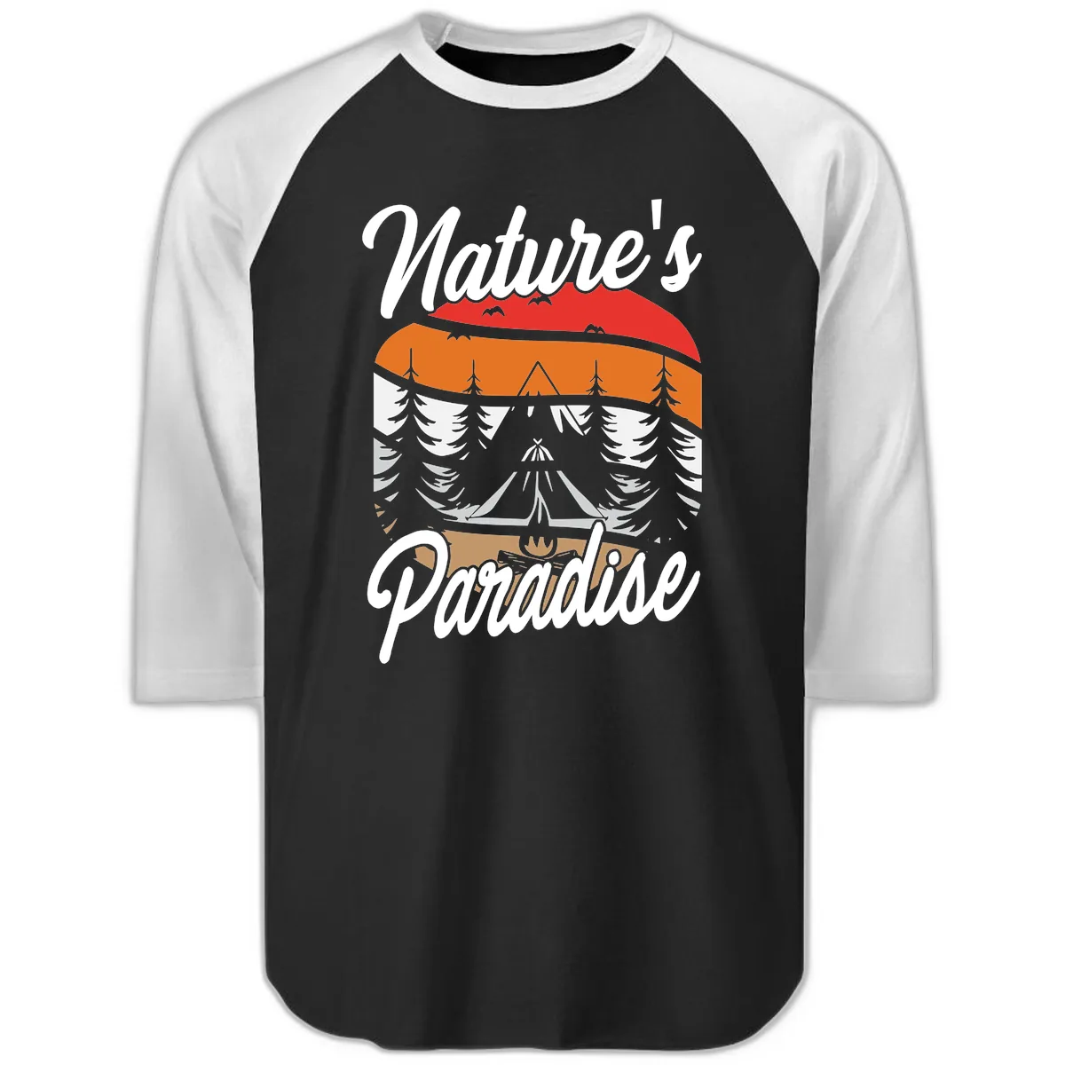 Nature's Paradise Layered Landscape Raglan 3/4 in Black White