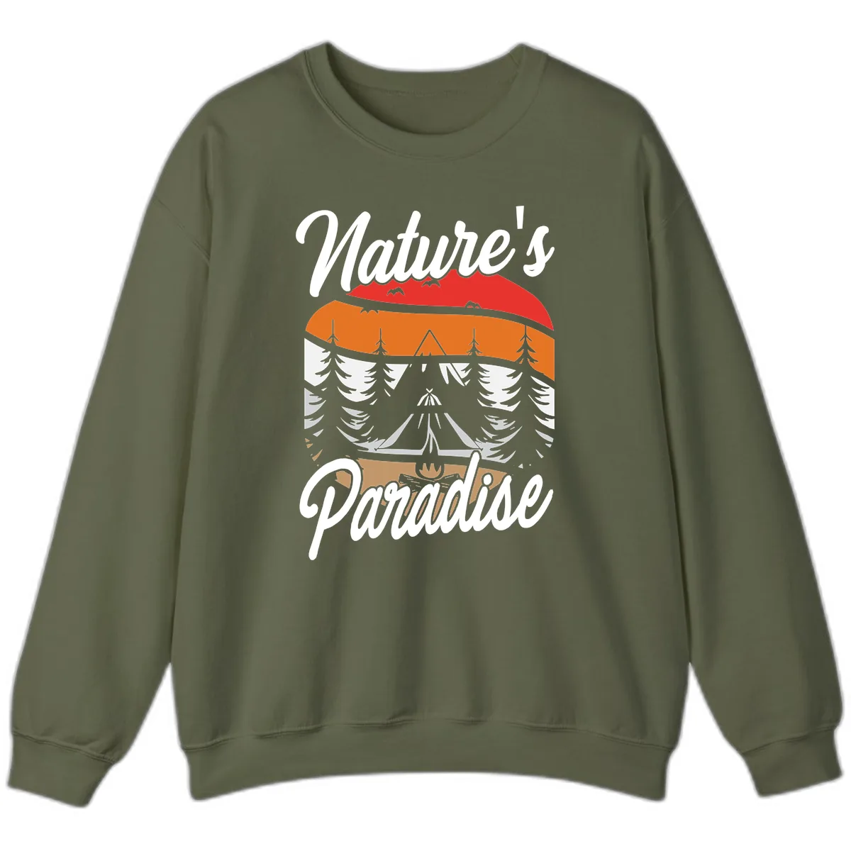 Nature's Paradise Layered Landscape Sweatshirt in Military Green