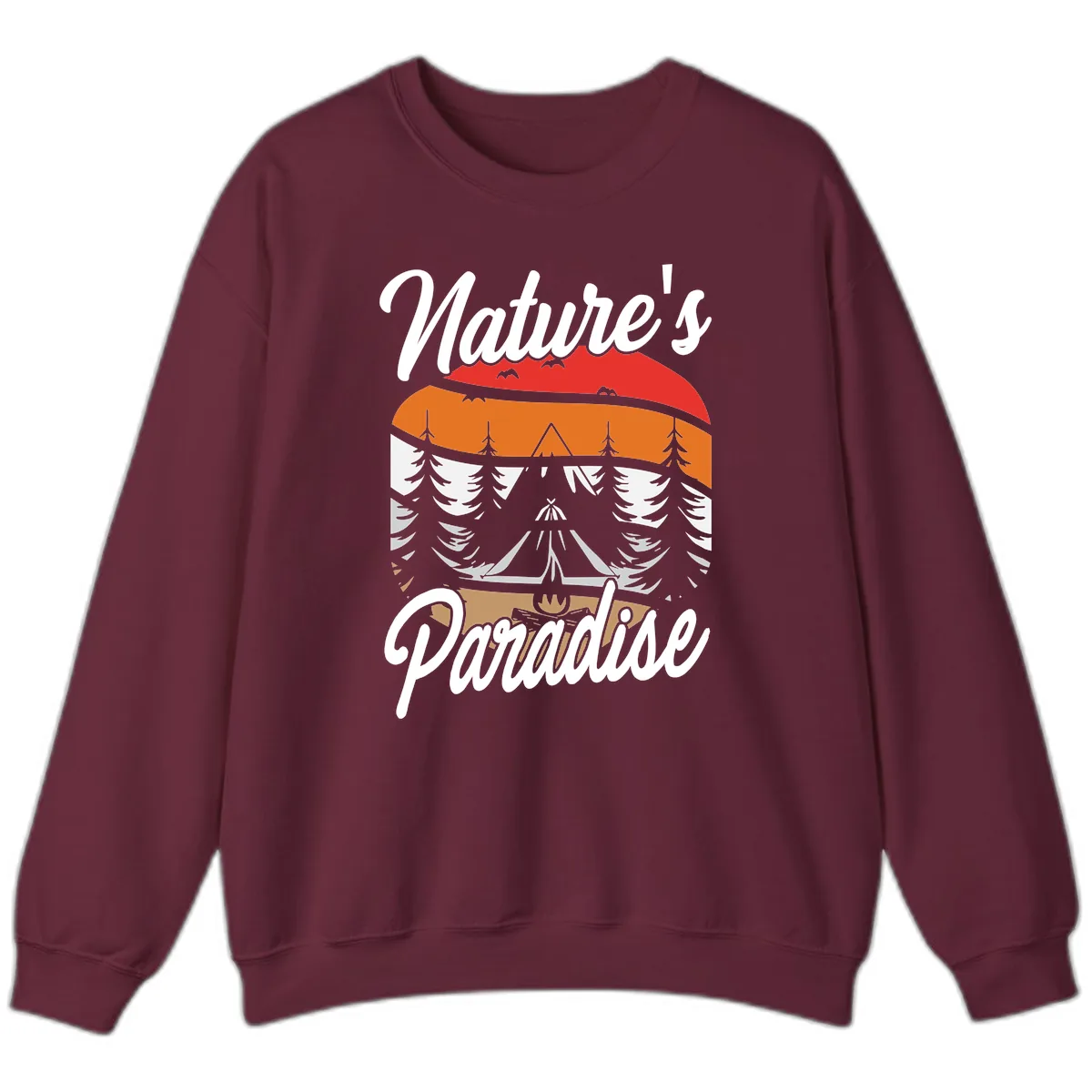 Nature's Paradise Layered Landscape Sweatshirt in Maroon