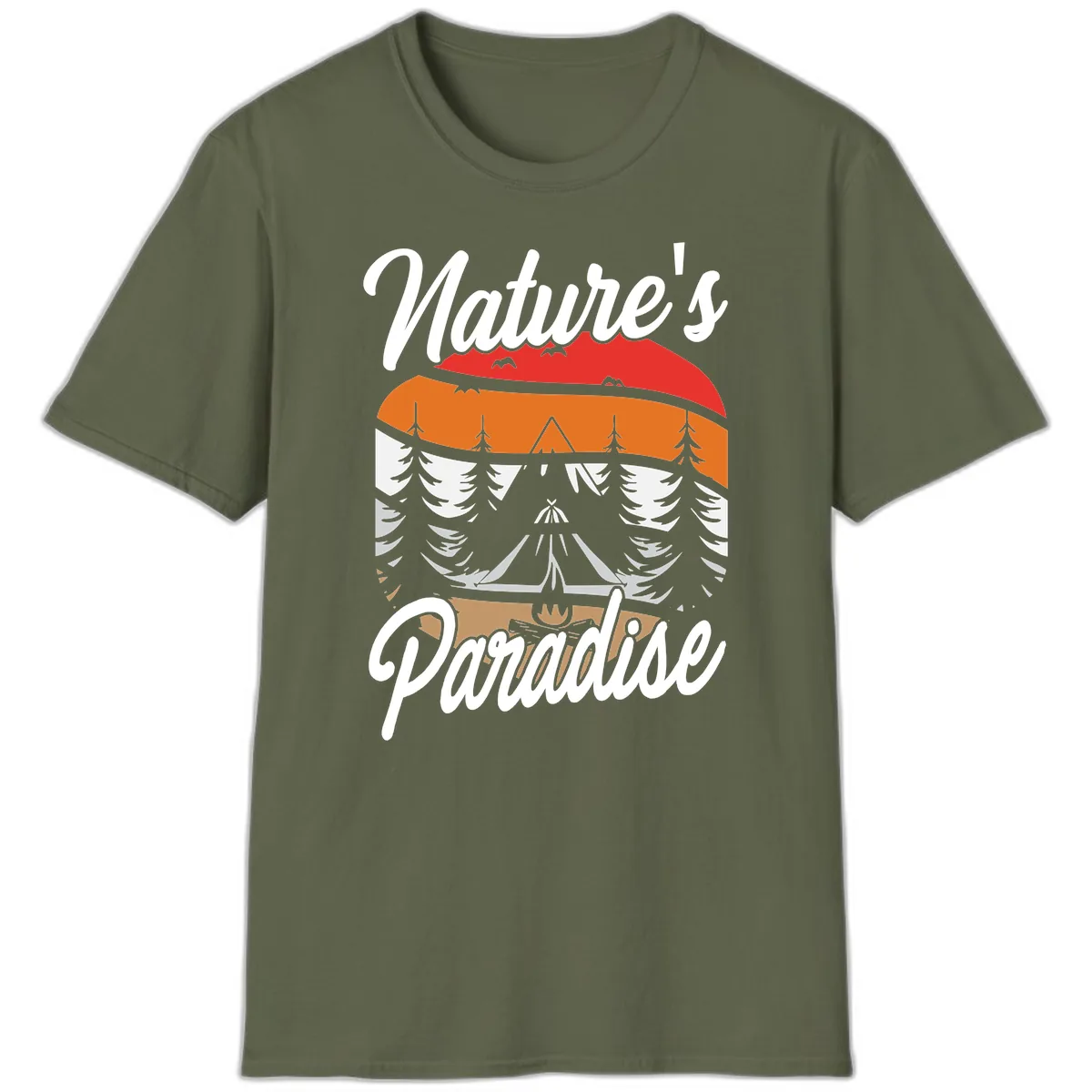 Nature's Paradise Layered Landscape T-Shirt in Military Green