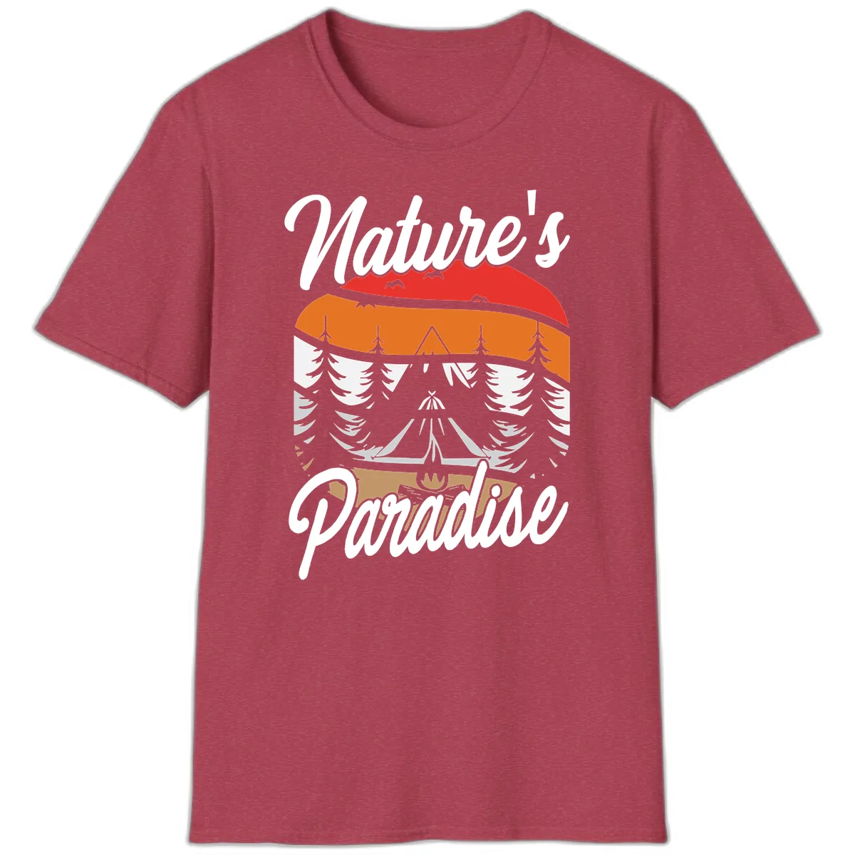 Nature's Paradise Layered Landscape T-Shirt in Heather Cardinal