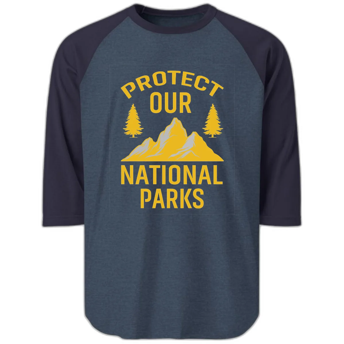Protect Our National Parks Raglan 3/4 in Heather Denim Navy