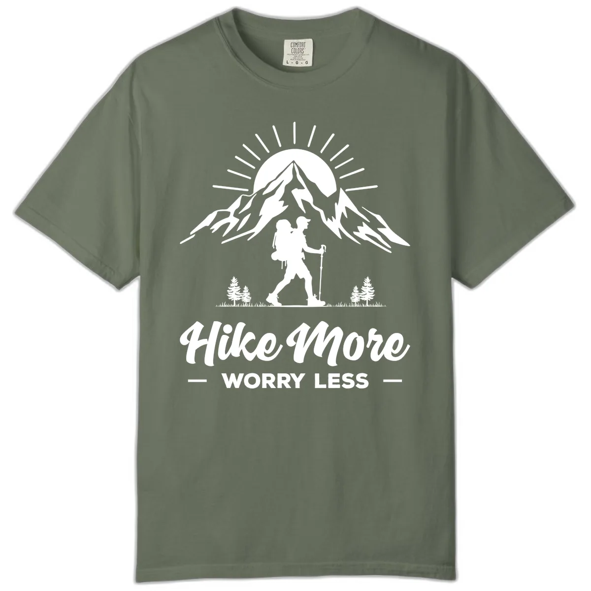 Hike More Worry Less Mountain Comfort Color in Moss