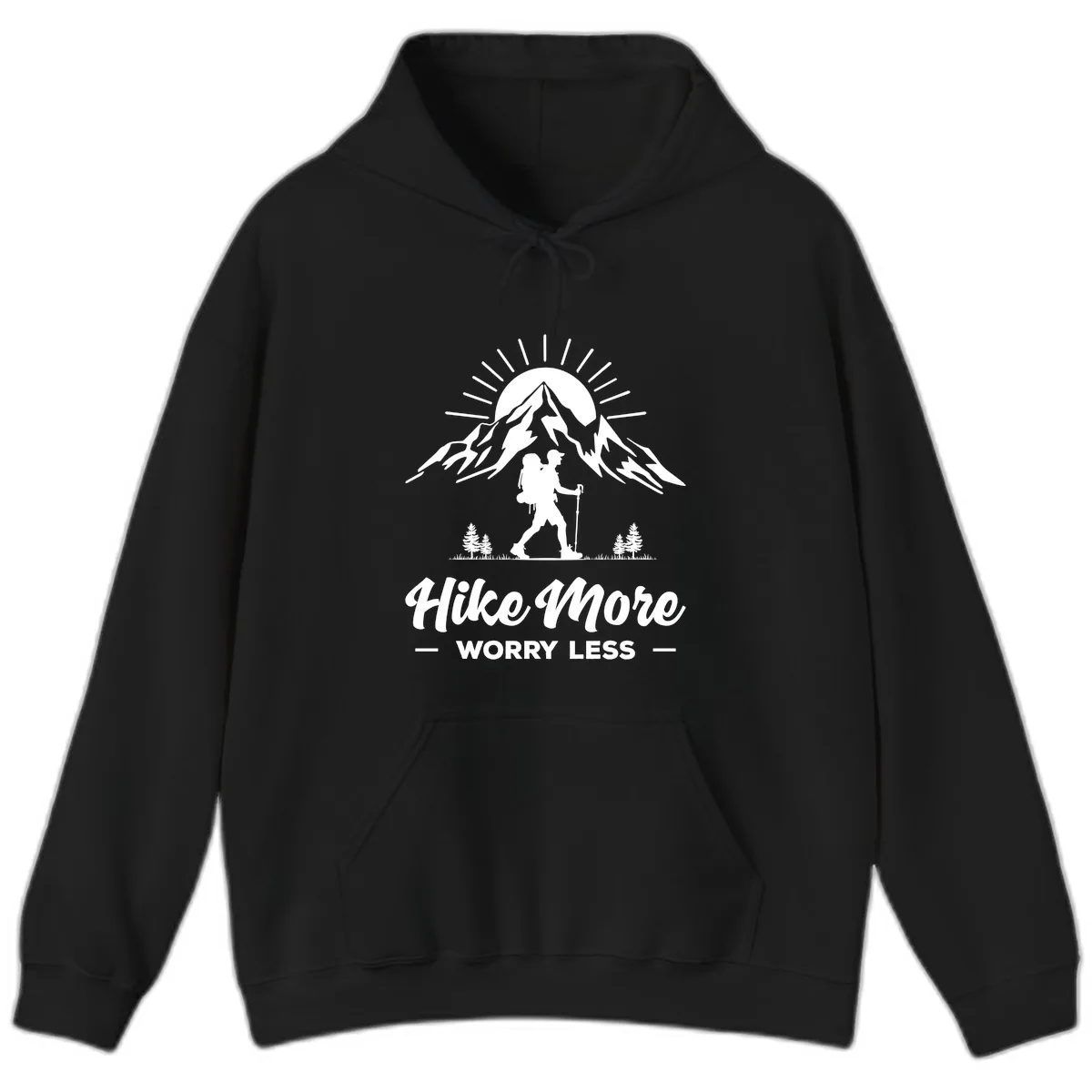 Hike More Worry Less Mountain Hoodie in Black