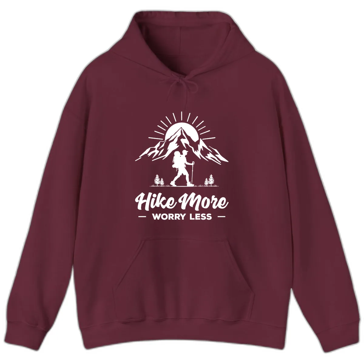 Hike More Worry Less Mountain Hoodie in Maroon