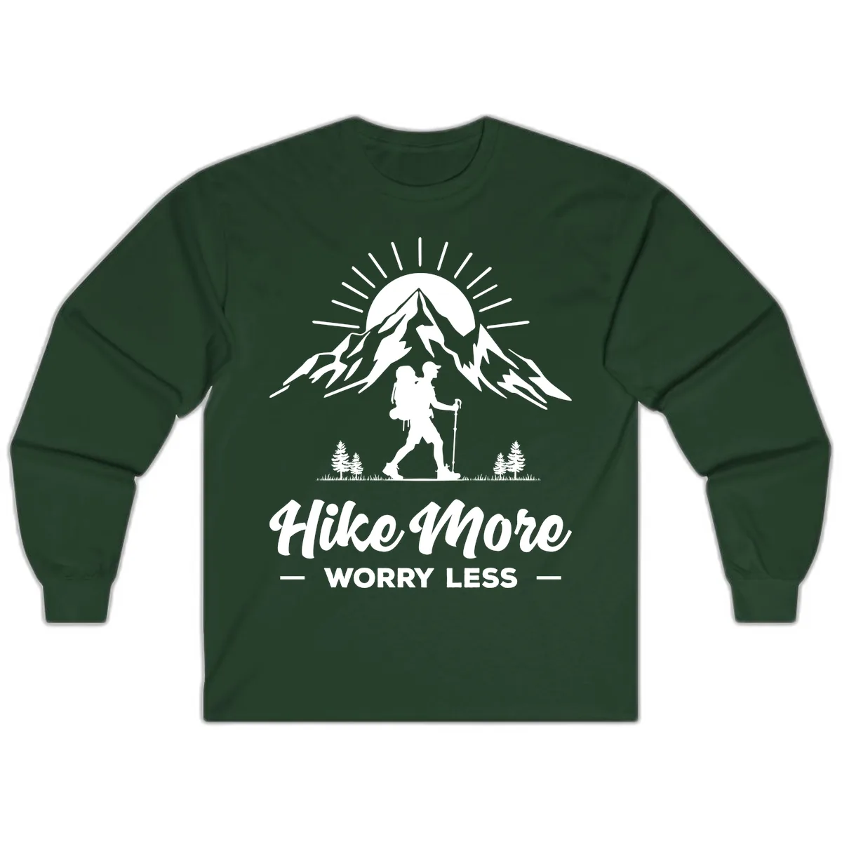 Hike More Worry Less Mountain Long Sleeve in Forest Green