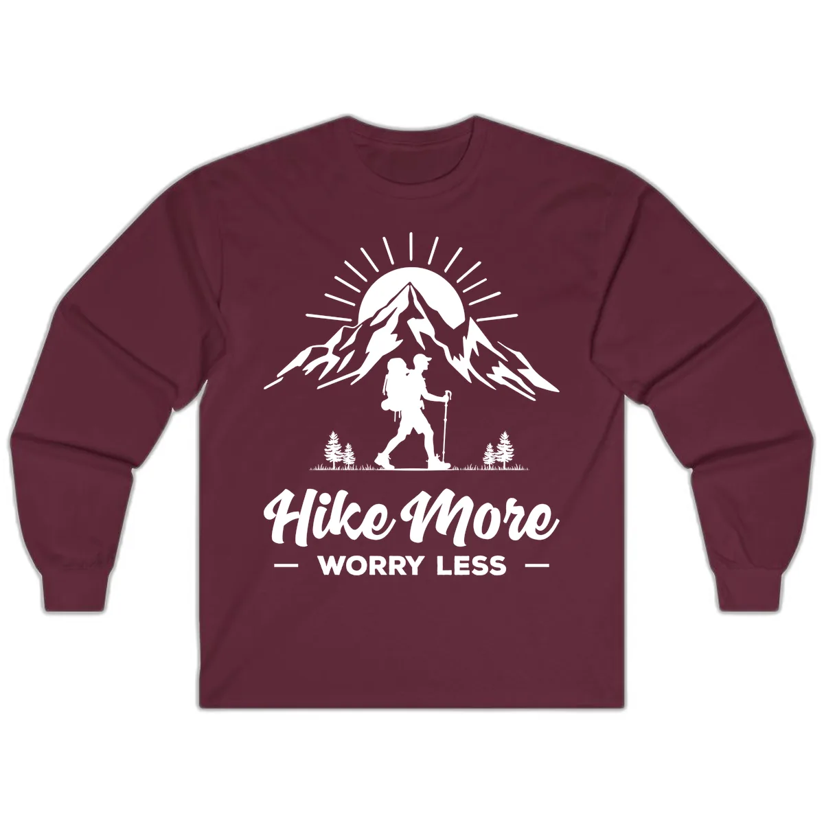 Hike More Worry Less Mountain Long Sleeve in Maroon