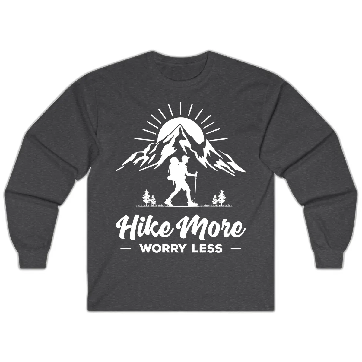Hike More Worry Less Mountain Long Sleeve in Dark Heather
