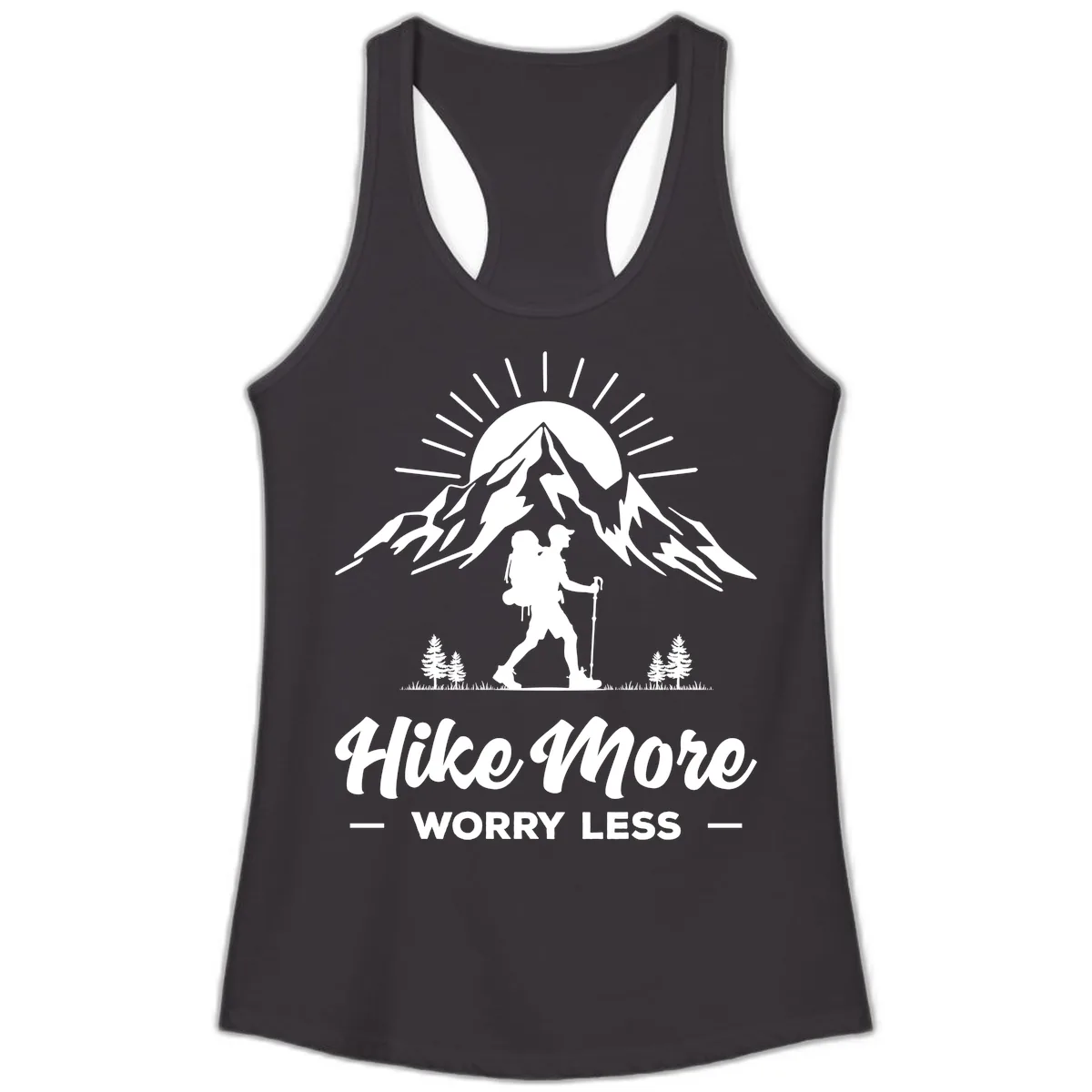 Hike More Worry Less Mountain Ladies Tank in Black