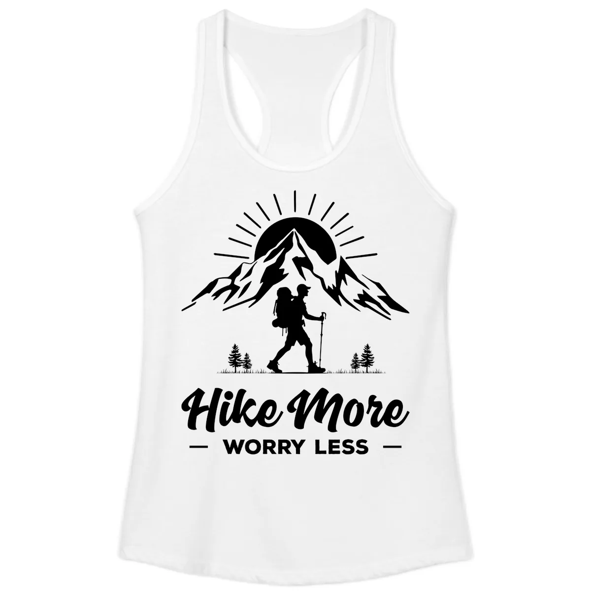 Hike More Worry Less Mountain Ladies Tank in White