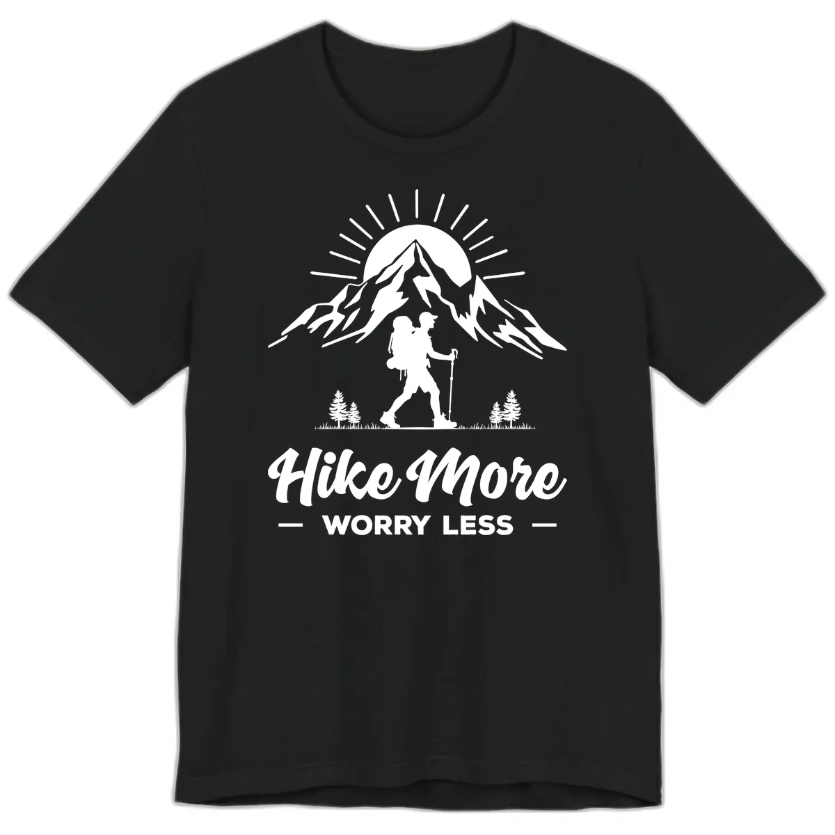 Hike More Worry Less Mountain Premium T-Shirt in Black