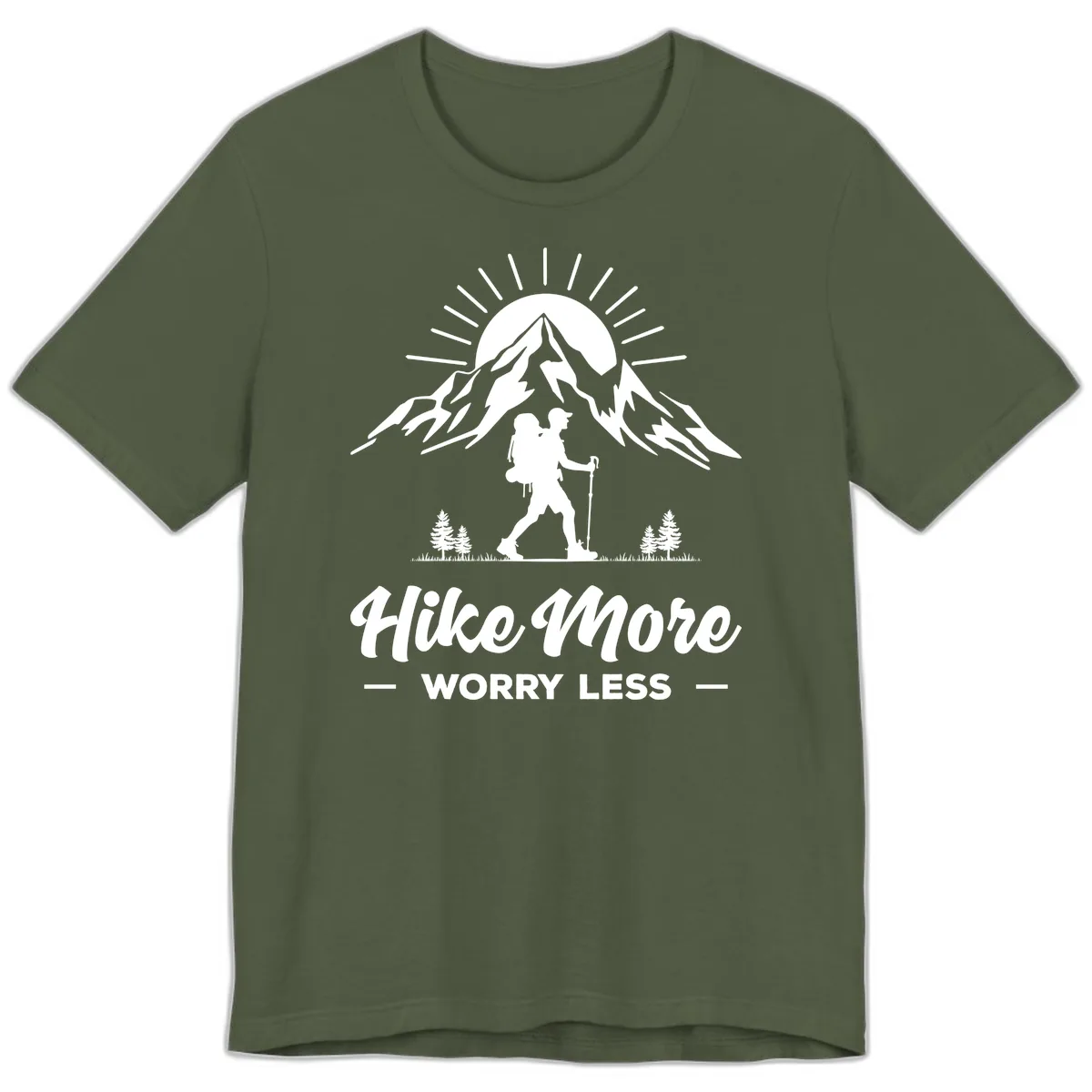Hike More Worry Less Mountain Premium T-Shirt in Military Green
