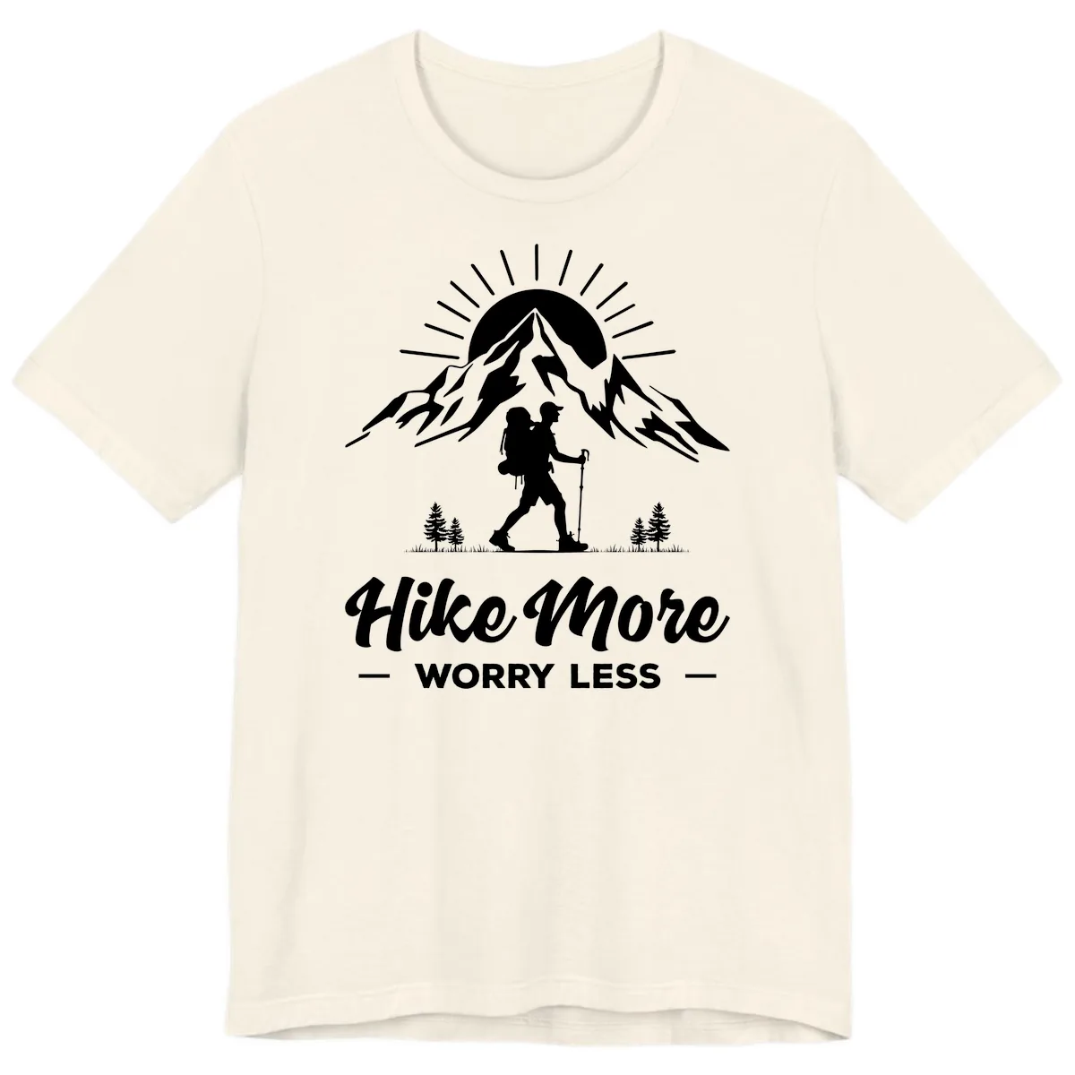 Hike More Worry Less Mountain Premium T-Shirt in Natural