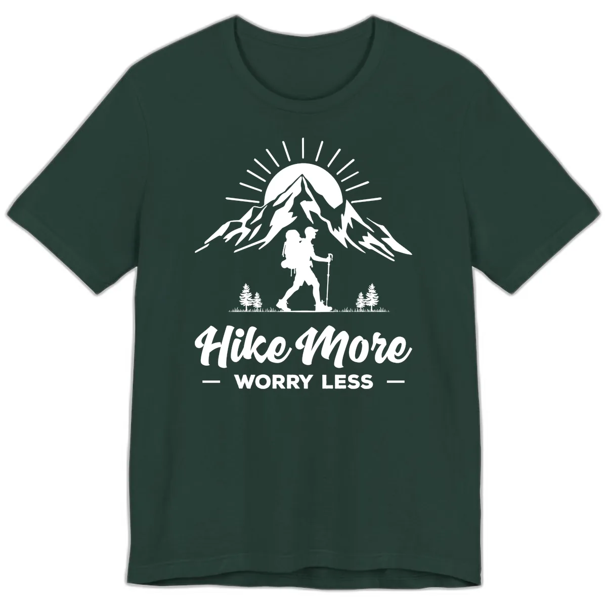 Hike More Worry Less Mountain Premium T-Shirt in Forest
