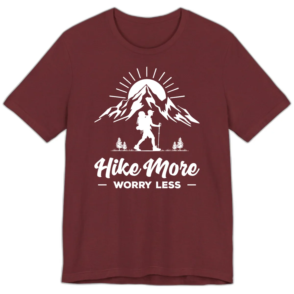 Hike More Worry Less Mountain Premium T-Shirt in Heather Cardinal