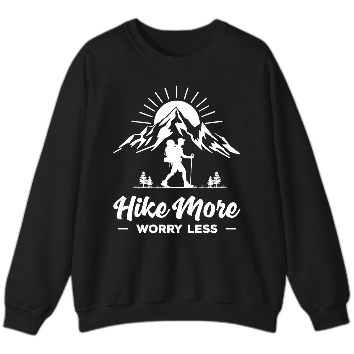 Hike More Worry Less Mountain Sweatshirt in Black