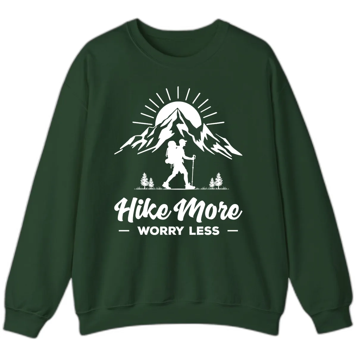 Hike More Worry Less Mountain Sweatshirt in Forest Green