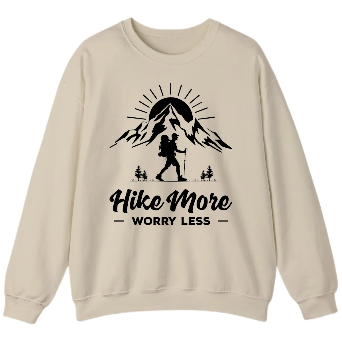 Hike More Worry Less Mountain Sweatshirt in Sand