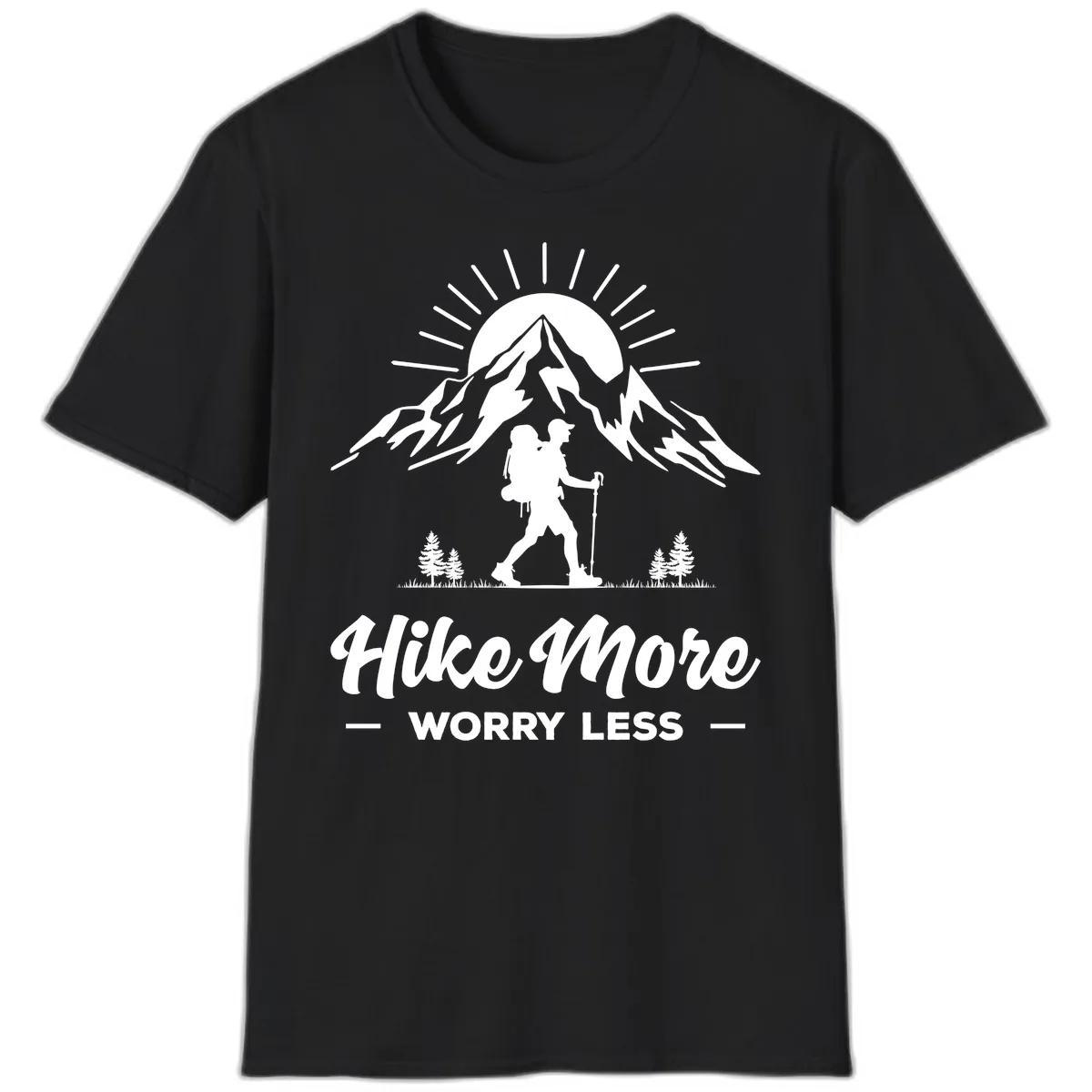 Hike More Worry Less Mountain T-Shirt in Black