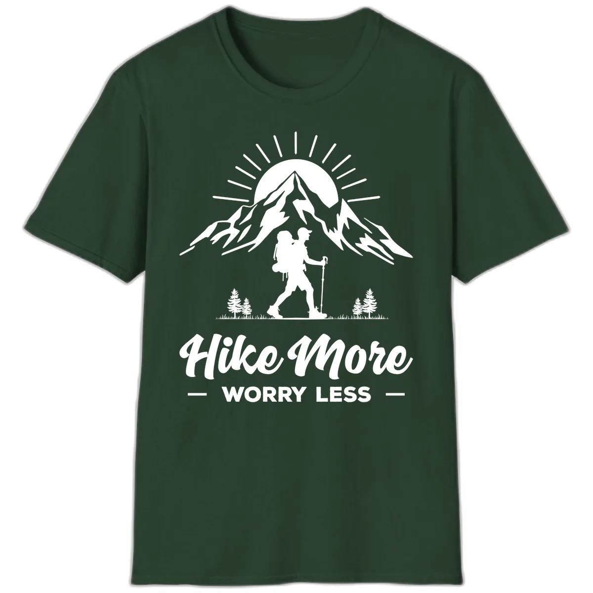 Hike More Worry Less Mountain T-Shirt in Forest Green