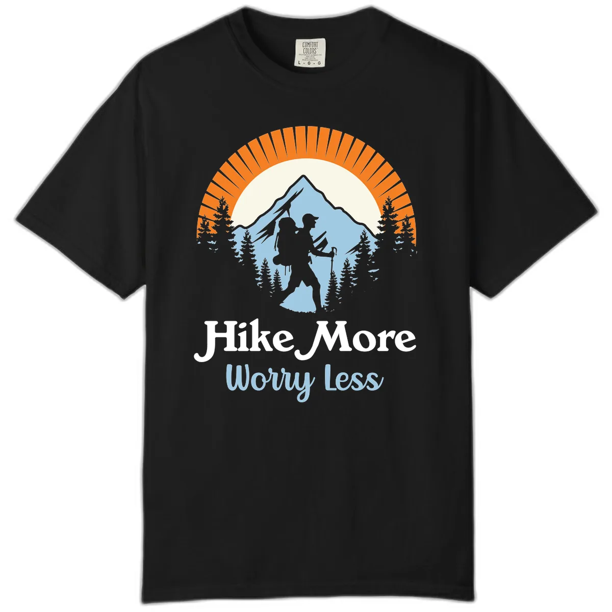 Hike More Worry Less Mountain Adventure Comfort Color in Black